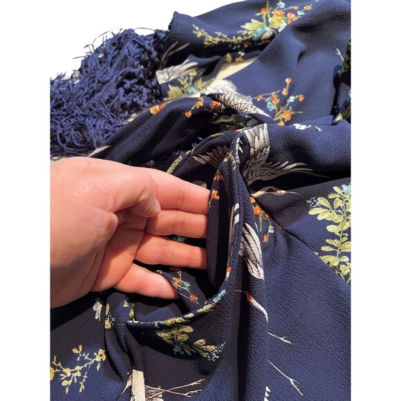 Jennafer Grace Kimono Robe Designer Handmade Blue Cranes Floral Fringe Boho S M - Picture 10 of 15